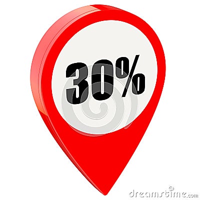 30 percent off on glossy red pin Stock Photo