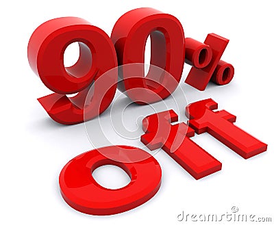 90 percent off in red letters on a white background9 Stock Photo