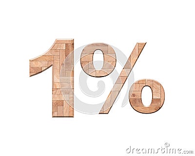 1 percent off, wooden parquet letter isolated on white Stock Photo