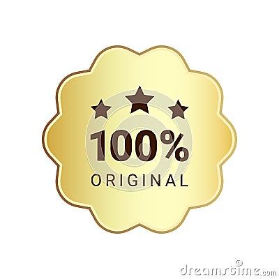 100 percent original product gold label sign. Round premium quality product guarantee logo with stars. Vector golden Vector Illustration