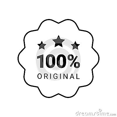 100 percent original product label sign. Round premium quality product guarantee logo with stars. Black wavy badge Vector Illustration
