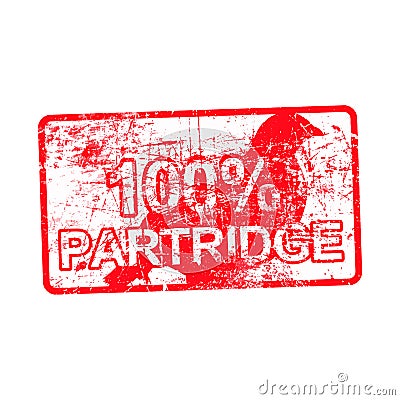 100 percent PARTRIDGE - red rubber dirty grungy stamp in rectangular vector illustration isolated Vector Illustration