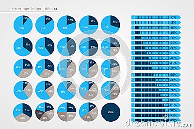 Percent pie and arrow charts. Vector percentage infographics Vector Illustration