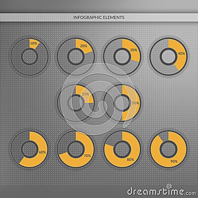 10 20 25 30 40 50 60 70 80 90 percent pie chart symbols. Percentage vector infographics. Illustration for business, marketing Vector Illustration