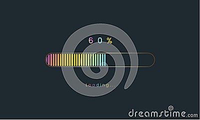 60 percent rainbow downloading bar, loading bar, banner for user interface, colorful Futuristic loading bar design Cartoon Illustration