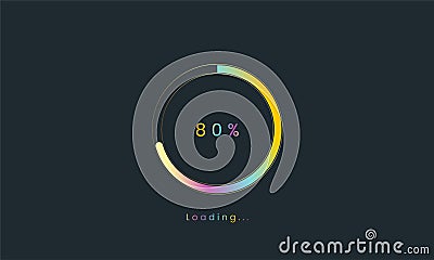 80 percent rainbow loading bar, uploading bar for user interface, colorful Futuristic loading bar Cartoon Illustration