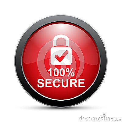 100 percent secure button icon, concept network protection background design, protect mechanism, system privacy, cyber technology Stock Photo