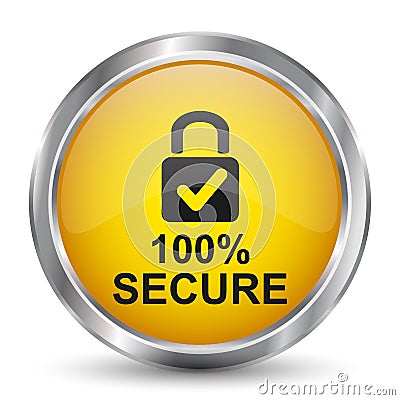 100 percent secure button icon, concept network protection background design, protect mechanism, system privacy, cyber technology Vector Illustration