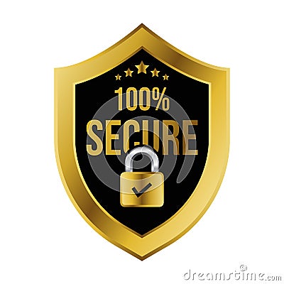 100 Percent Secured Badge, Secure Label, Secured Payment Method, 100% Protected Seal Vector Illustration