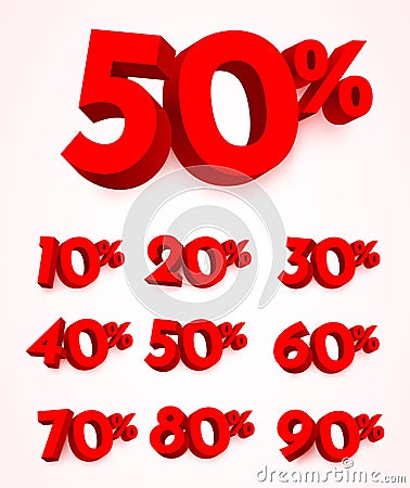 Percent sign collection. Discount creative set. 3d mega sale symbol. Sale banner and poster elements. Vector Illustration