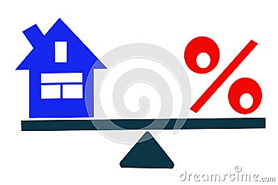 The percent sign and house on scale . Stock Photo