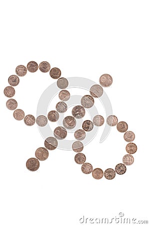 Percent sign made of coins Stock Photo