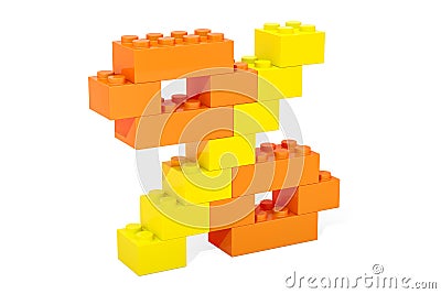 Percent symbol from plastic building blocks, 3D rendering Stock Photo
