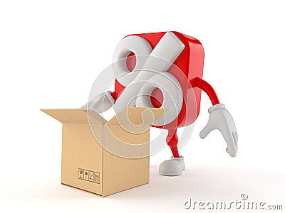 Percentage character with open cardboard box Stock Photo