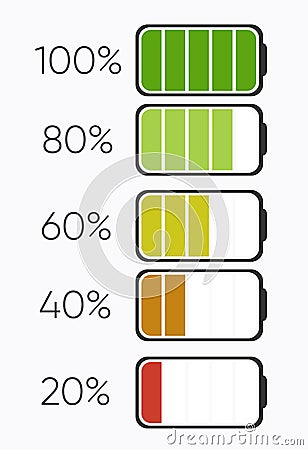 Percentage of charging or Charging level Battery. Batteries charging icon. Electricity symbol - energy sign. Power Battery Cartoon Illustration