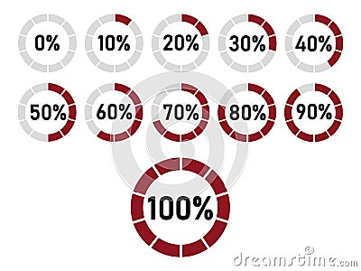 Percentage chart. Circular progress. Data visualization. Percent value display. Vector Illustration