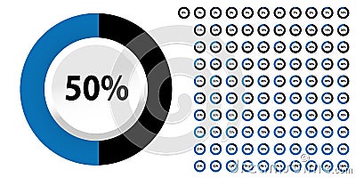 Percentage Diagrams From 0 to 100 - Circle Vector Buttons - Isolated On White Background Stock Photo