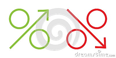 Percentage growth and decline icons. Percent arrow up and down. Stock Photo