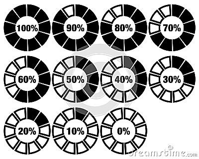 Percentage Upload Circles Counting Decadic Steps Vector Illustration