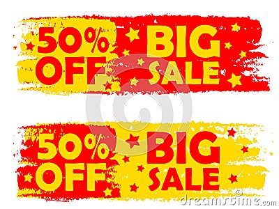 50 percentages big sale, yellow and red drawn labels Stock Photo