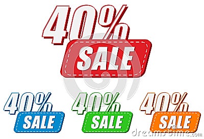 40 percentages sale, four colors labels Stock Photo