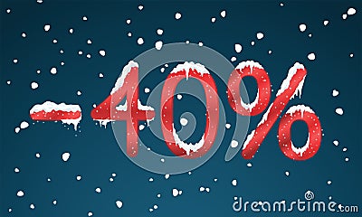 40 percents discount numbers with snow and icicles. Snowing retail winter digits for your business web site or banners. Advertise Stock Photo