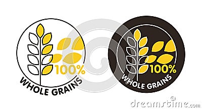 100 percents Whole Grain badge for cereals Vector Illustration