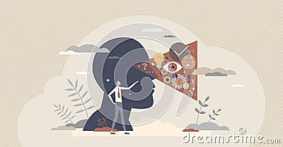 Perception as ability to identify sensory information tiny person concept Vector Illustration