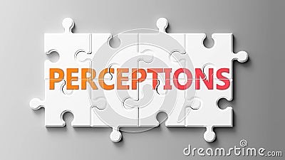 Perceptions complex like a puzzle - pictured as word Perceptions on a puzzle pieces to show that Perceptions can be difficult and Cartoon Illustration