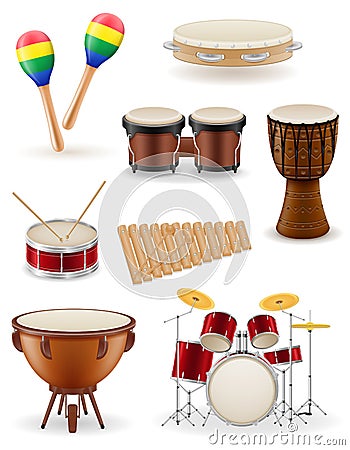 percussion musical instruments set icons stock vector illustration Vector Illustration