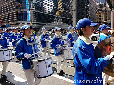 Percussion Section of a Marching Band, Cymbals and Drums in a Parade in New York City, NYC, NY, USA Editorial Stock Photo