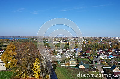 Pereyaslavl-Zalessky, Yaroslavl Oblast, Russia - October, 2021: Top view on the ancient town of Pereslavl-Zalessky on the Bank of Stock Photo
