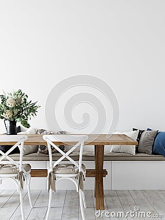 Wall mockup. Coastal Scandinavian interior style. 3d rendering, 3d illustration Stock Photo