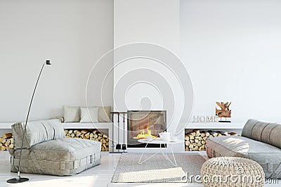 Mock up wall interior. Wall art. 3d rendering, 3d illustration Stock Photo