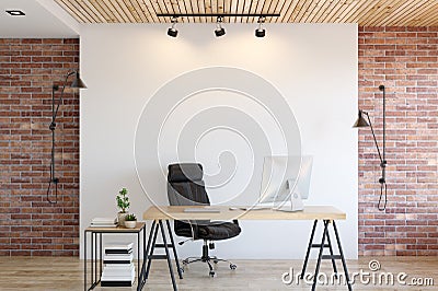 Office wall mock up interior. Wall art. 3d rendering, 3d illustration Editorial Stock Photo