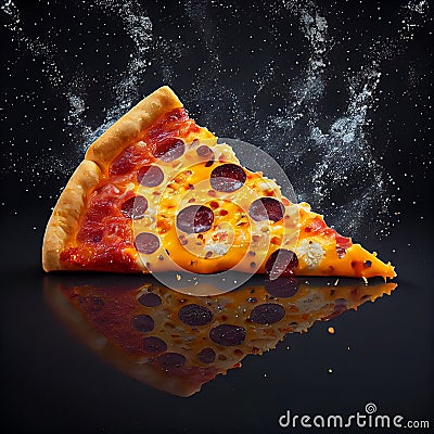 Perfect cheesy pizza slice on black space background fast food Stock Photo