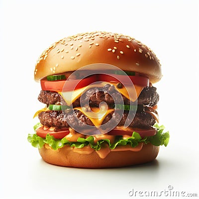 perfect double beef and cheese burger on white Stock Photo