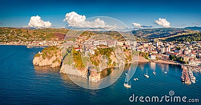 Perfect evening view from flying drone of Agropoli port. Stock Photo