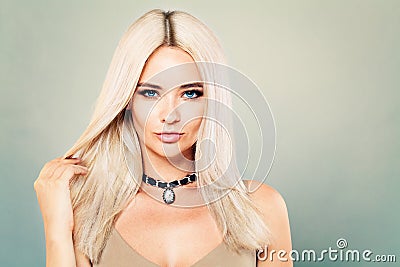 Perfect Fashion Model Girl with Makeup and Blonde Hairstyle Stock Photo