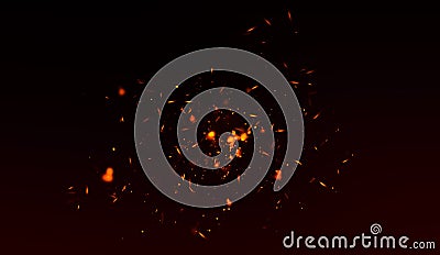 Perfect fire particles embers sparks on black background . Texture overlays. Stock Photo