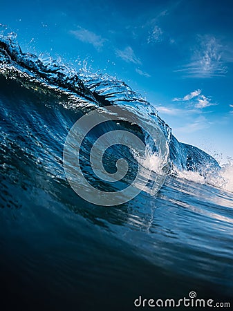 Perfect glassy wave in ocean. Crashing sea wave Stock Photo