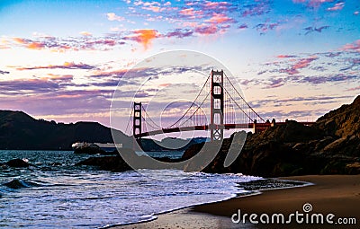 Perfect Golden Gate Bridge of San Francisco sunset golden hour Stock Photo