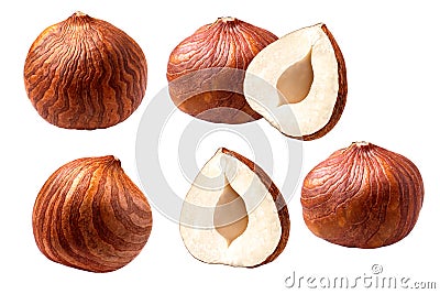 Perfect hazelnuts set isolated on white. Ready for clipping path Stock Photo