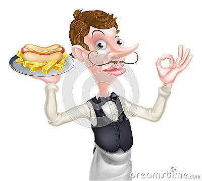 Perfect Hotdog Waiter Vector Illustration