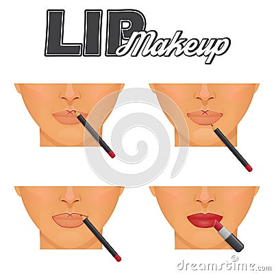 Perfect lips make-up tutorial Vector Illustration