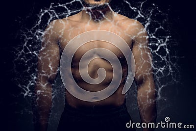 Perfect male upper body with electric energy Stock Photo