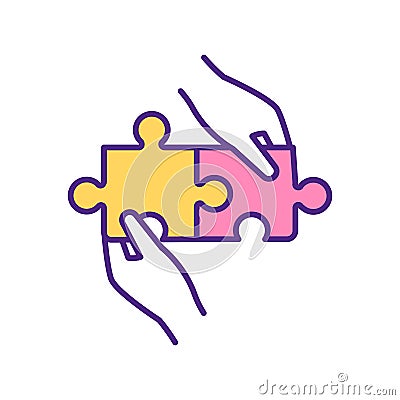 Perfect match of two puzzles RGB color icon. Vector Illustration