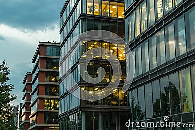 Perfect modern office buildings at dusk Stock Photo