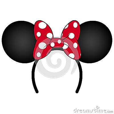 Perfect Mouse Ears with red bow Headband for Birthday Party or Celebration Vector Illustration