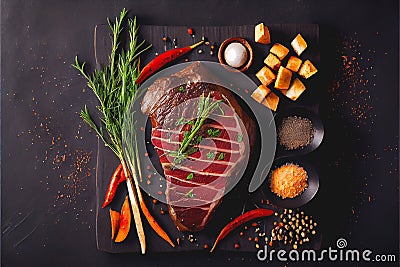 The perfect mouthwatering meat steak and all the trimmings Stock Photo